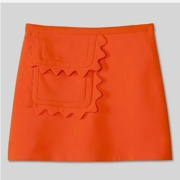 NWT Victoria Beckham Orange Scallop Trim Twill Skirt Size Medium - Picture 1 of 9
